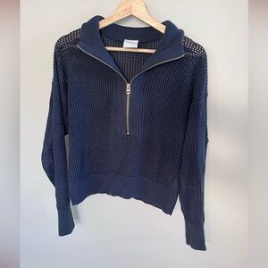 Varley Aurora Navy Open-Knit Half-Zip Cowl Neck Sweater – Lightweight Layer